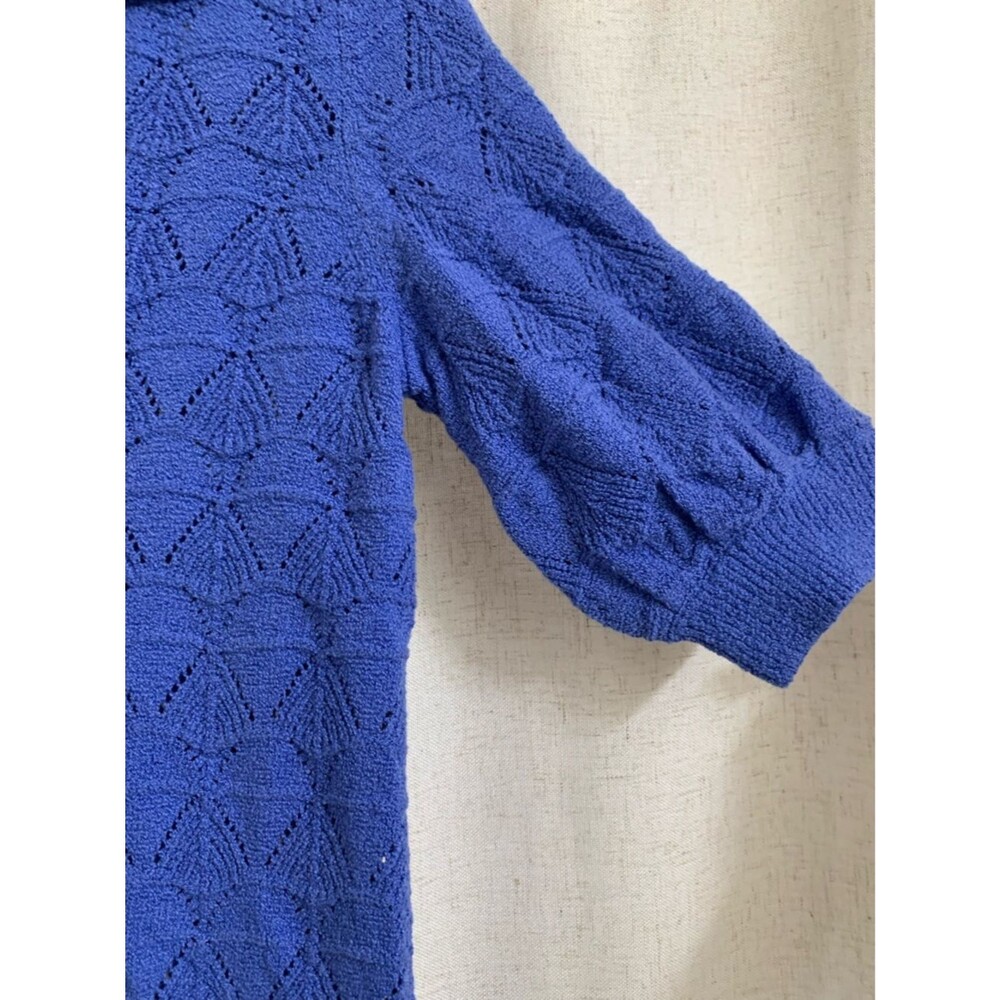 Talbots Petite Open Polo Knit Sweater Top Johnny Collar Biscayne Blue Size P - Picture 5 of 7